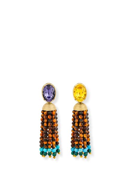 Lampi Pompon Crystal Tiger's Eye Earrings