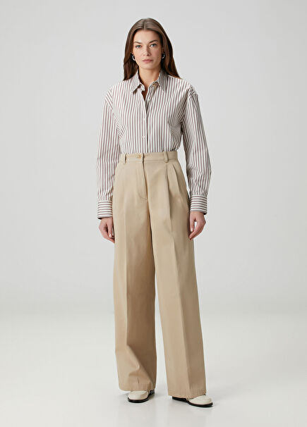 Bej Wide Leg Pantolon