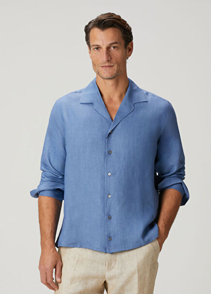 Mavi Keten Gömlek