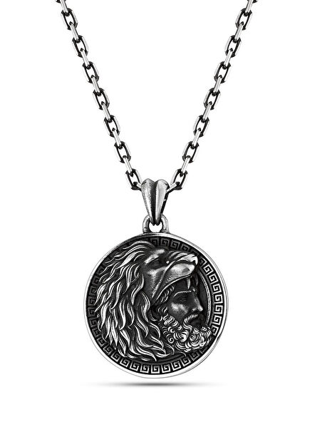 Hercules Lion Head Men's Silver Necklace
