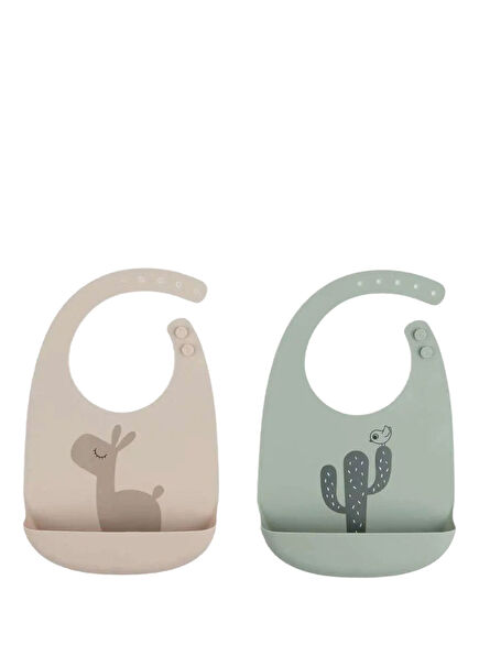 Lalee Beige Green Silicone 2-Pack Kids Bib