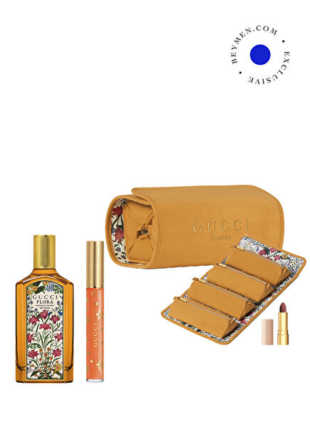 Flora Orchid Intense 100 ML + Gloss à Lèvres 314 Sadie Coral + Gucci Çanta  ve Mini Ruj 