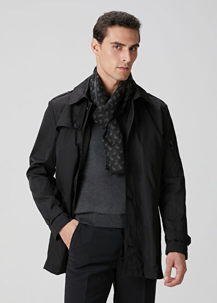 Siyah Fermuarlı Trençkot