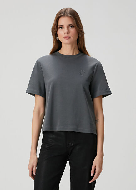 Lisa Haven Gri Organik Pamuk T-shirt