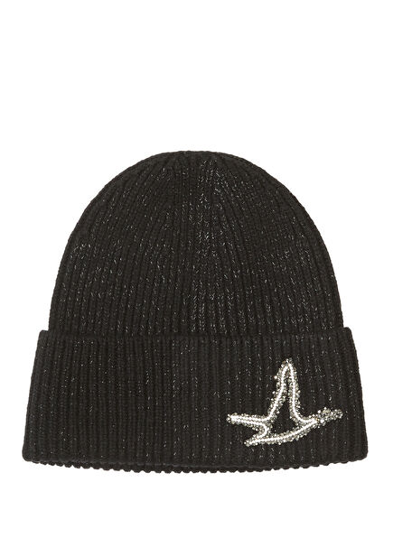 Black Glitter Women's Wool Knit Beanie