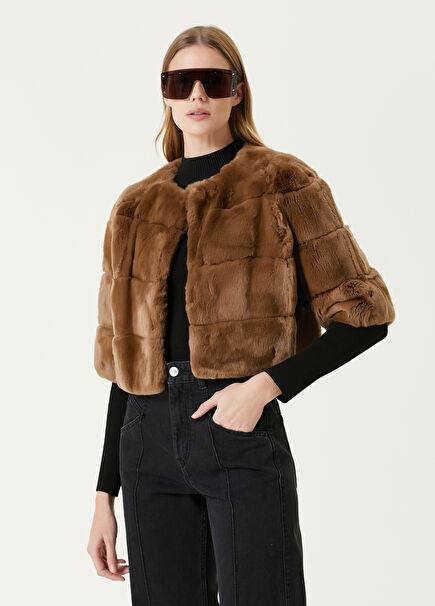 Camel Bisiklet Yaka Crop Ceket