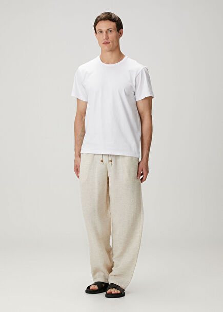 Bej Beli Kordonlu Pantolon