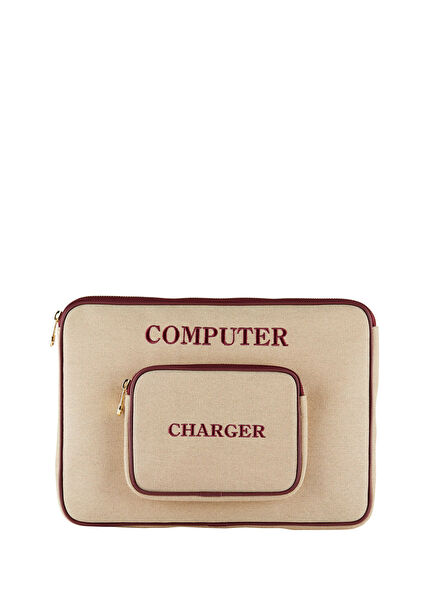 San Francisco Beige Burgundy Canvas Laptop Bag