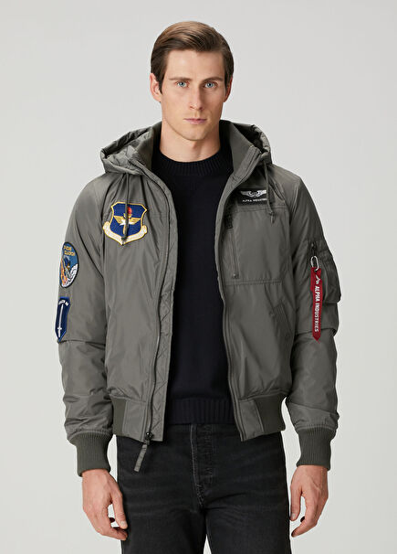 Dark Grey Hooded Flight Jacket