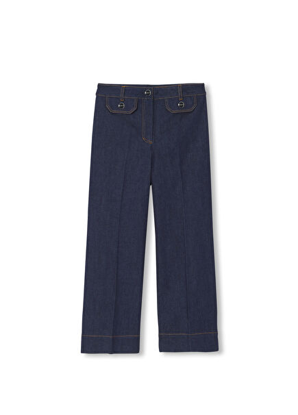 Navy Blue Retro Wide Leg Girls' Jeans