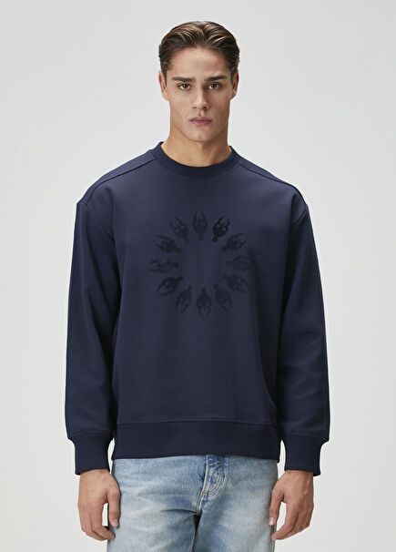 Lacivert Logo Baskılı Sweatshirt
