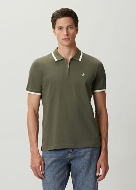 Khaki Ecru Polo Zippered Shirt