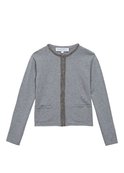 Grey Sequin Detailed Girls' Cardigan