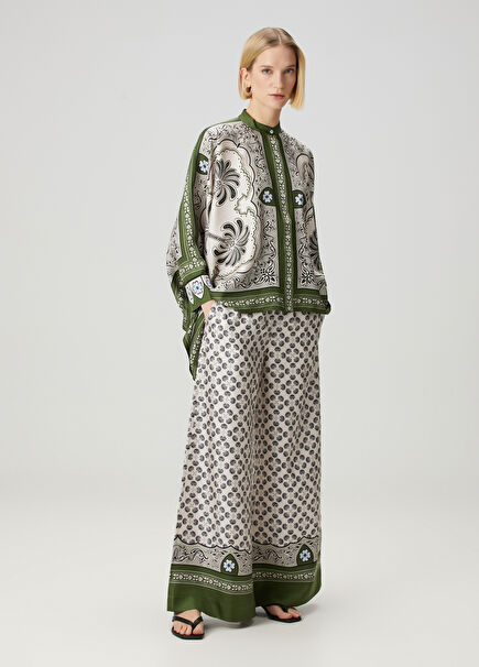 Green Floral Silk Palazzo Pants