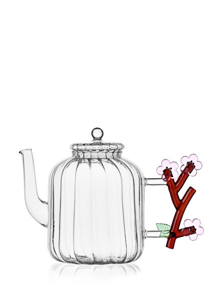Botanica Handmade Glass Teapot with Peach Blossom Figure