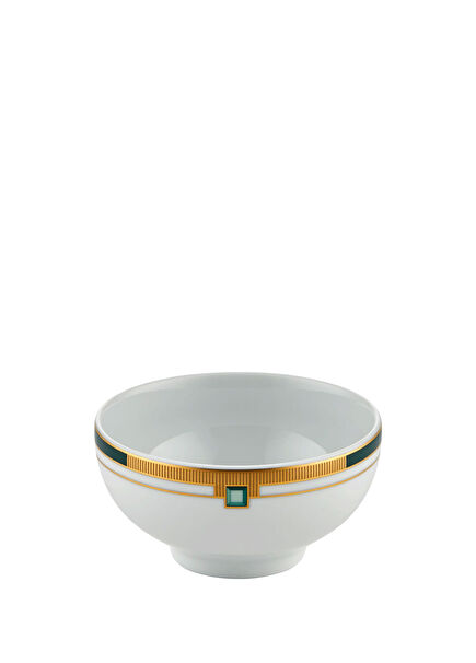 Emerald Green Detailed White Porcelain Bowl 10.4 cm
