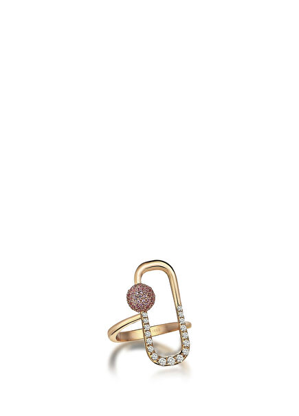 Neolope 18K Gold Women's Ring with Pink Sapphire Stone Diamonds