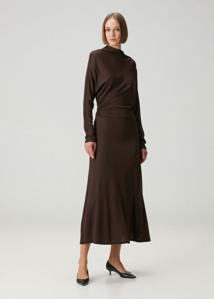 Brown Draped Midi Dress