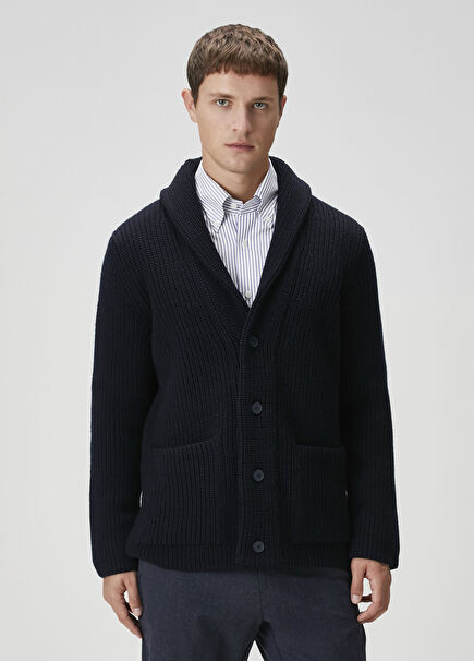 Navy Blue Wool Cardigan