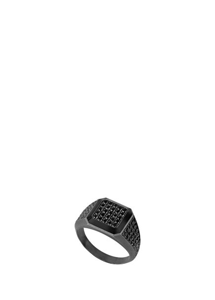Guard of Men Black Diamond Black Enamel 925 Sterling Silver Men's Ring