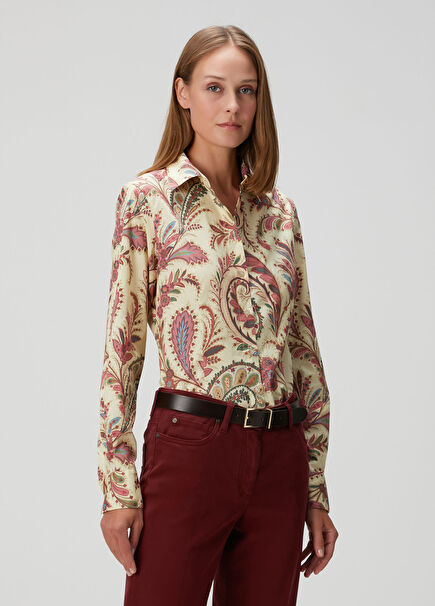 Krem Şal Desenli Gömlek