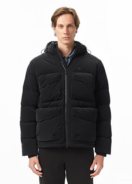 Siyah Kapüşonlu Erkek Mont