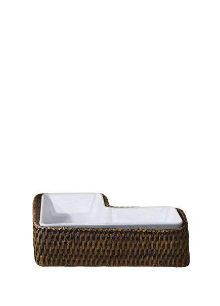 Koyu Kahverengi L-Rattan Servis Tabağı