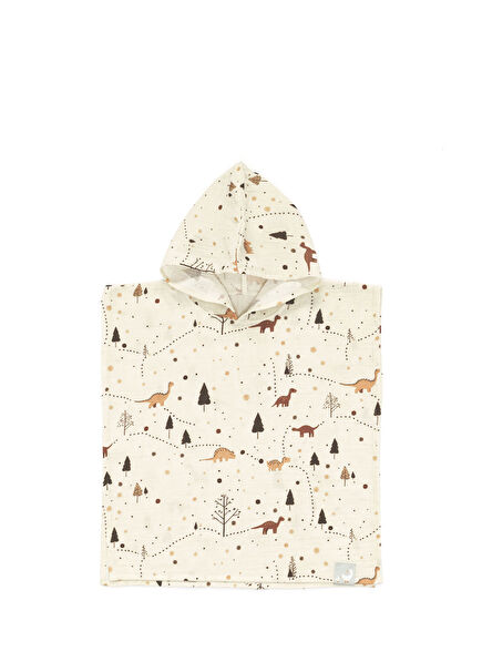 Dinodrift Baskılı Krem Rengi Pamuk 2 Katlı Müslin Bebek Çocuk Pançosu 