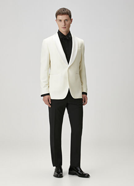 Ecru Shawl Collar Wool Tuxedo