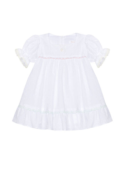 Beyaz Pamuklu Kol Detaylı Kız Bebek Çocuk Elbise