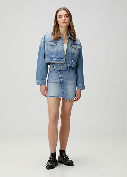 Aki Crossover Blue Mini Denim Skirt