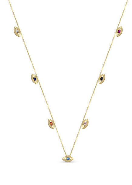 Evil Eye Rainbow 14 Ayar Altın Kadın Kolye