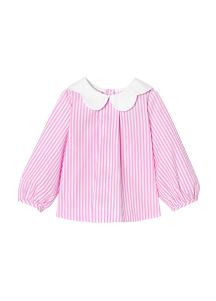 Pink Striped Poplin Long Sleeve Baby Girl Blouse
