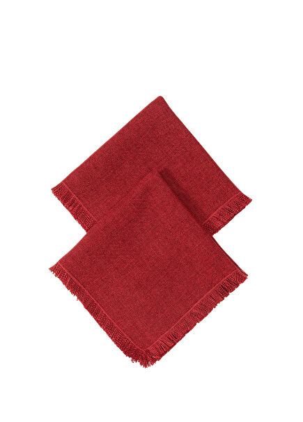 Kırmızı 2li Zikzak Dikişli Keten Peçete Seti