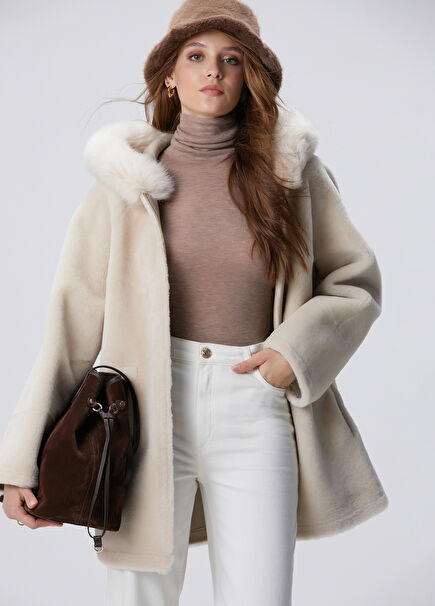 Off-White Hood Collar Leather Coat