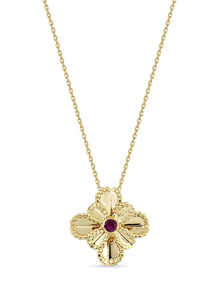 Ruby Lotus 14K Gold Women's Necklace