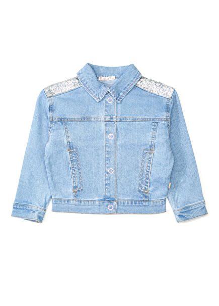 Mavi Payetli Kız Çocuk Denim Ceket