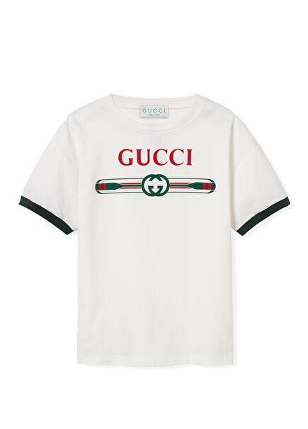 Beyaz Logo Baskılı Çocuk T-shirt