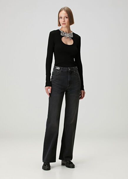 Siyah Straight Leg Jean Pantolon