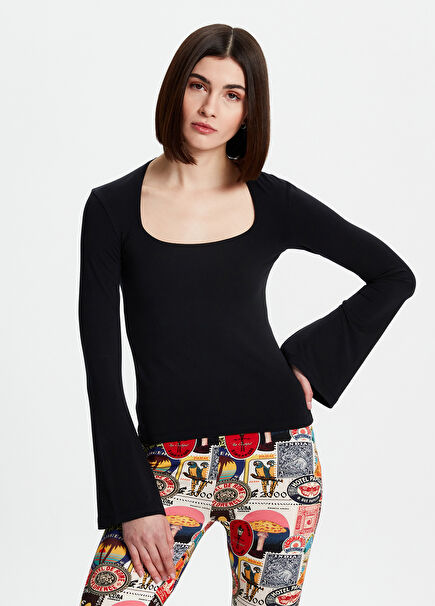 Siyah Çan Kollu Kadın Bluz