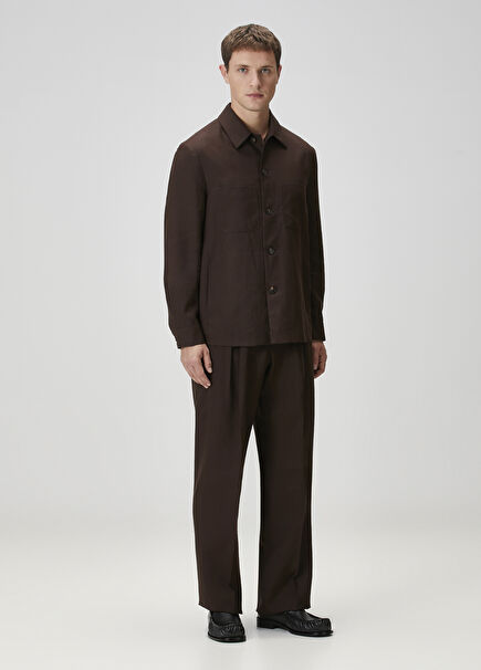 Kahverengi Pileli Keten Pantolon