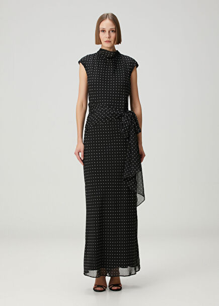 Black And White Polka Dot Maxi Evening Dress