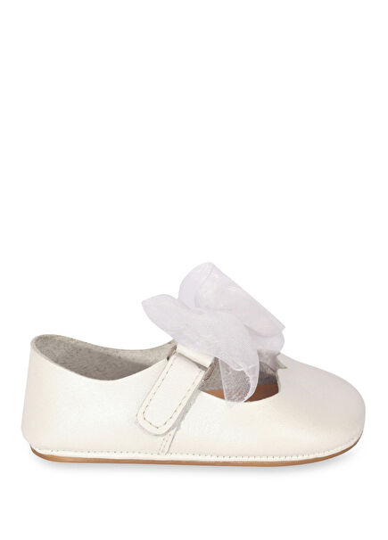 Fluffy Off White Leather Baby Girl Booties