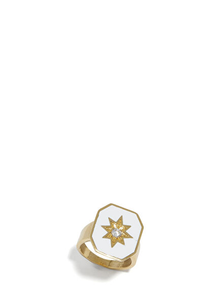 Gabrielle White Enamel Women's Gold Plated Ring