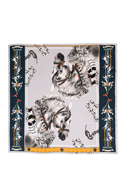 Delusion Horses and Snakes Grey Silk Twill Women's Scarf 53 cm