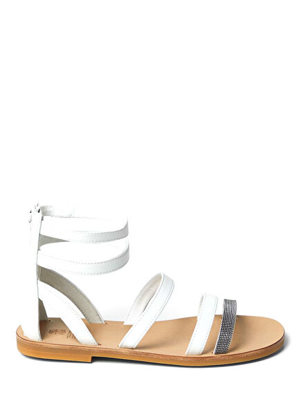 Beyaz Kız Çocuk Deri Sandalet