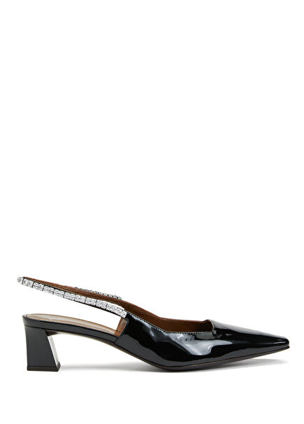 Siyah Deri Topuklu Ayakkabı