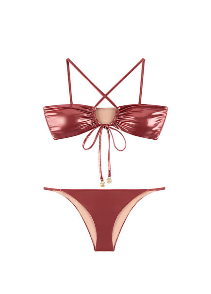 Joyce Shiny Fabric Red Gathered Women's Bikini Set