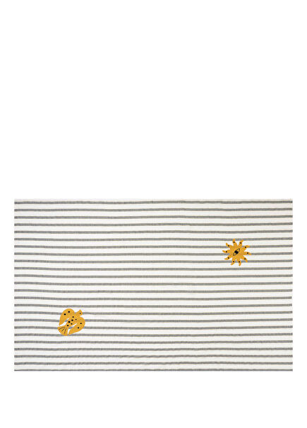 Nilüfer Black Ecru Striped Cotton Linen Tablecloth 160 x 240 cm