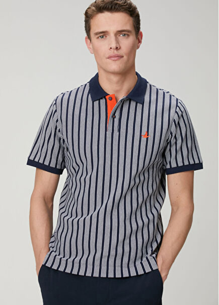 Navy Blue White Comfort Fit Polo T-Shirt